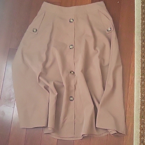 Shein Tan Button Down Midi Skirt - Picture 2 of 7